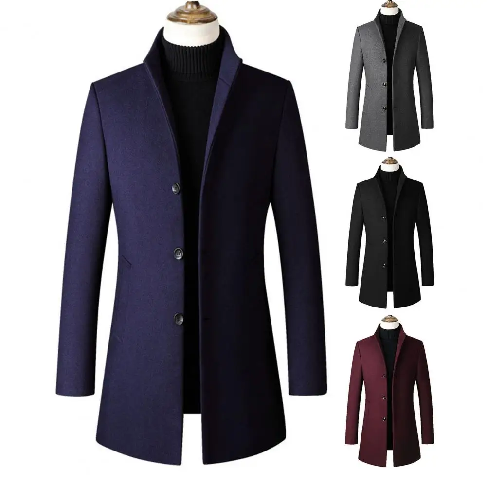 

Men Trench Coat Windproof Trench Coat Stylish Men's Classic Trench Coat Stand Collar Single-breasted Warm Men Winter Jacket