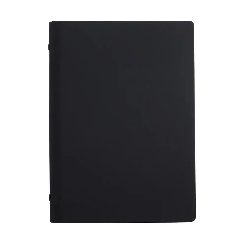Black Minimalist A5 Notebook PU Leather Loose Leaf Business Office Writing Hand Account Black Card Paper Inner Page Notepad