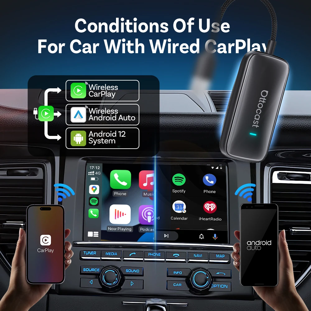 محول OTTOCAST Play2Video Ultra Wireless CarPlay Android Auto المدمج في Youtube Netflix Video Box ملحقات السيارة