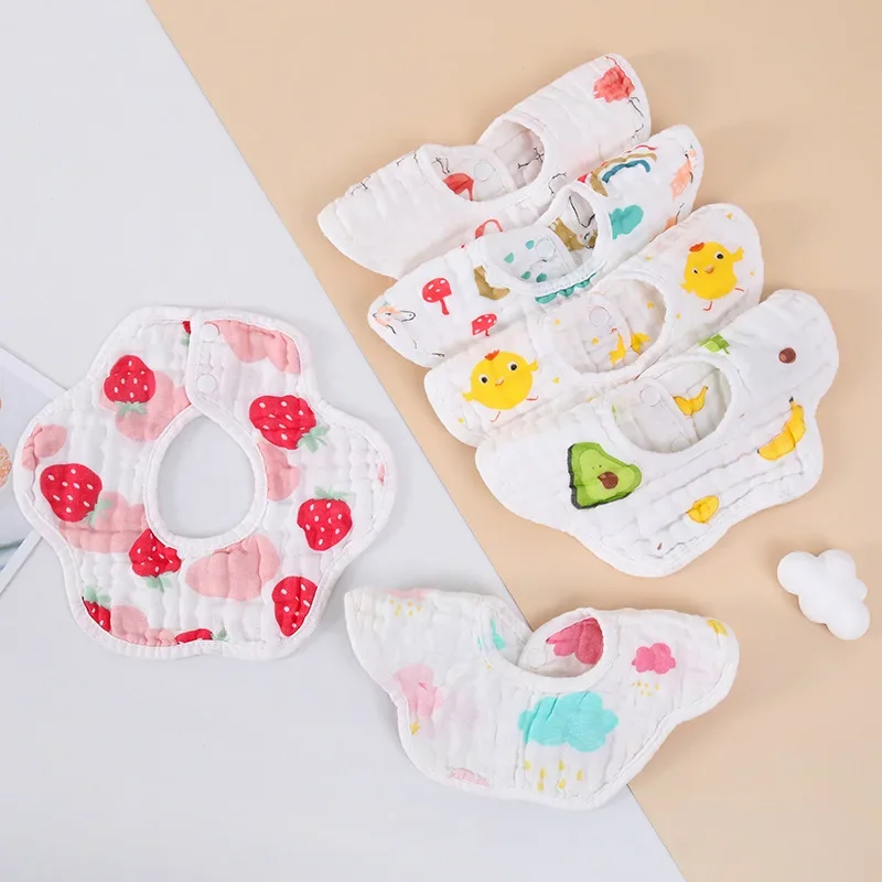 2pcs Cotton Baby Petal Bibs Gauze Saliva Towel Baby Bibs 360 Degree Rotating Printed Saliva Towel for Toddle Boy Bibs Burp Cloth