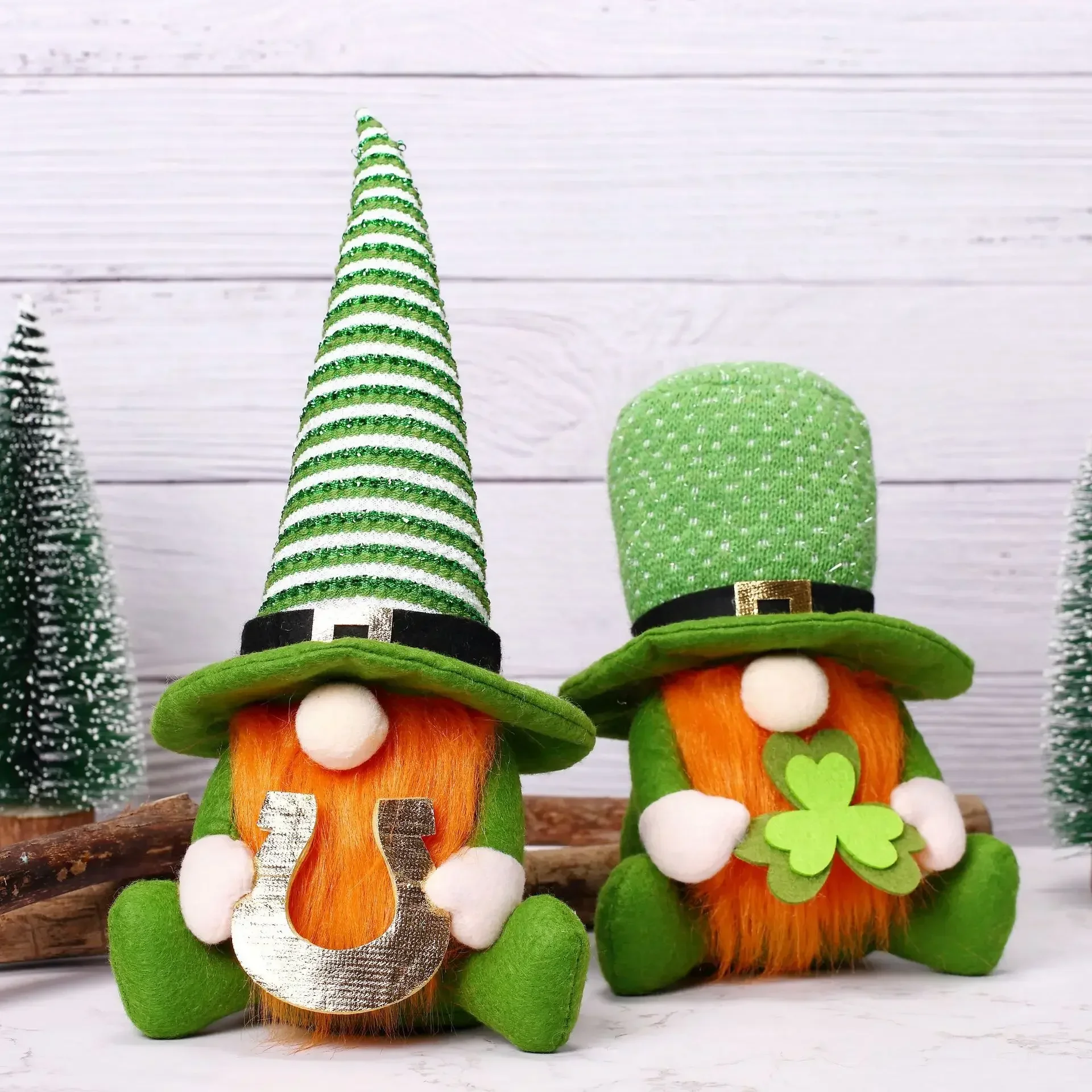 Faceless Doll  New Irish Festival St Patrick Day Rudolph Doll Green Leaf Festival Desk DecorationClover Decoration Accessories