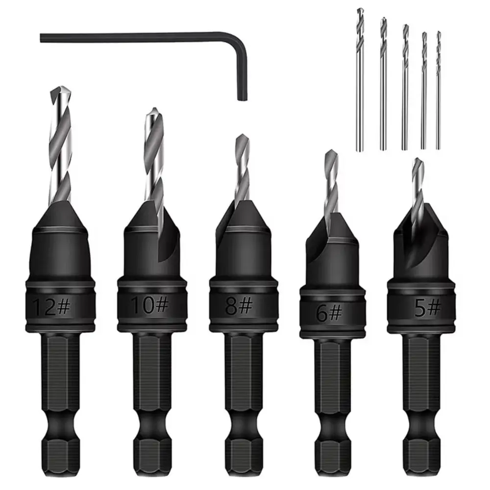 Cone Hardware Tool Countersink Drill Bit Set with 5 Replaceable Drill Bits Drilling Pilot Holes Hole Opener Set Practical