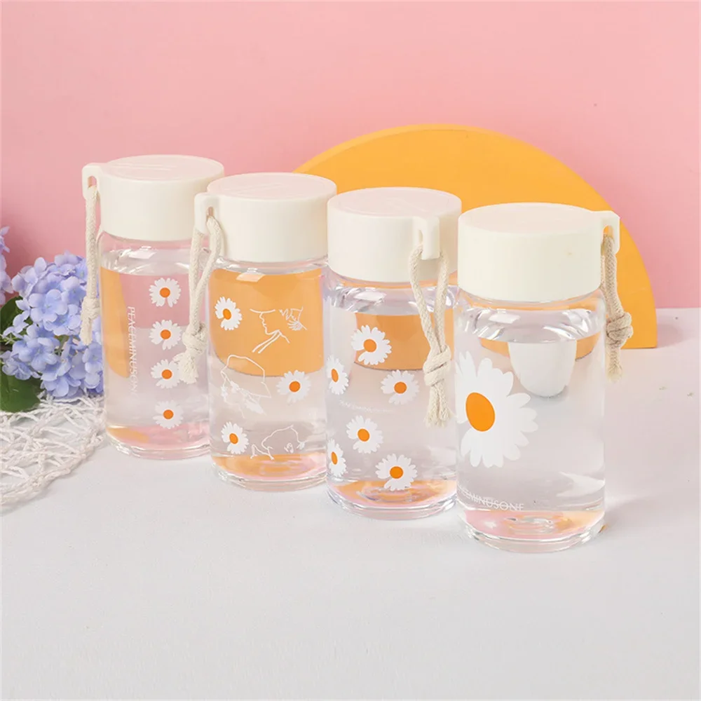 Plastic Water Cup 500ml Creative Small Daisy Outdoor Water Bottles Portable Transparent Frosted Travel Cup  Kawaii Water Bottle