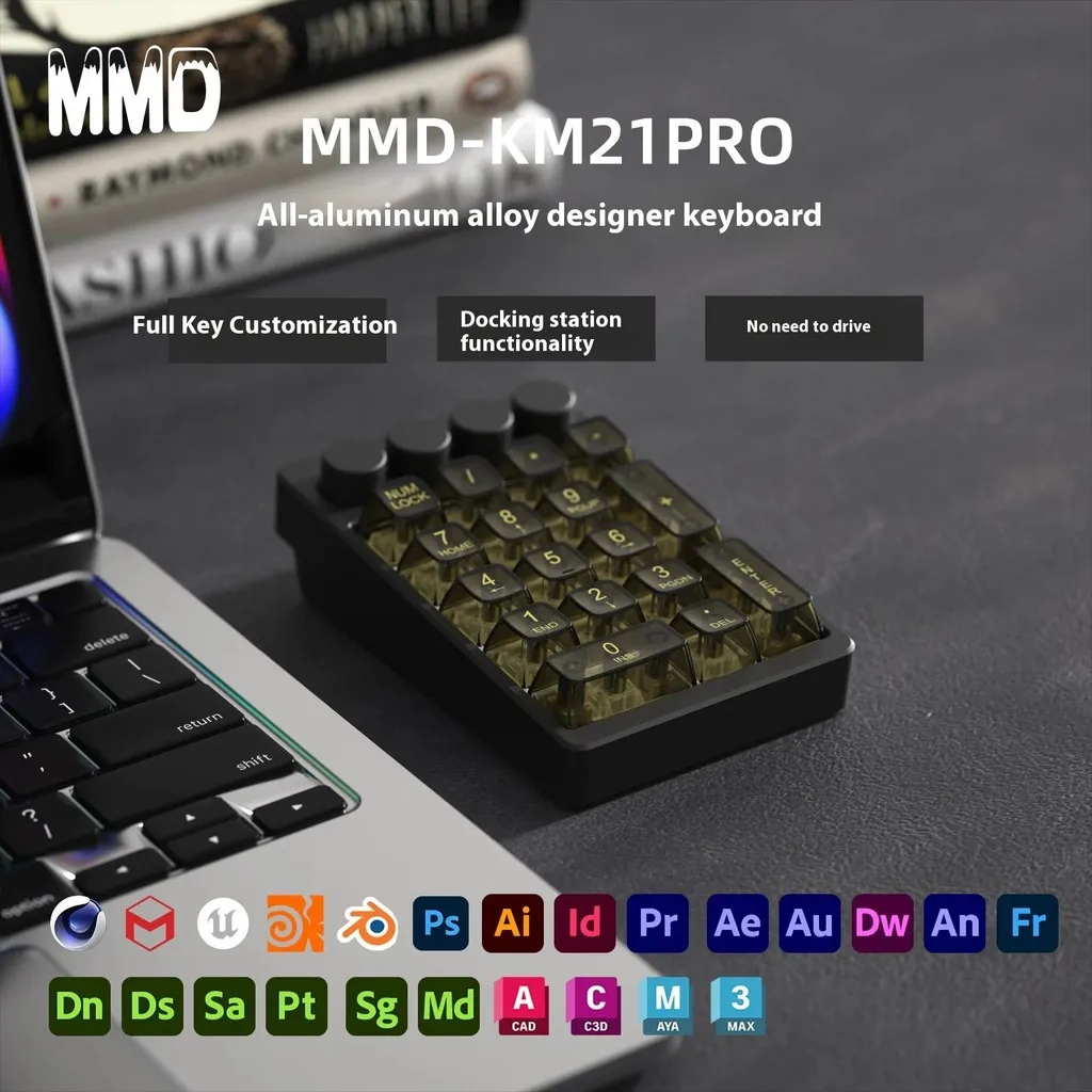 Klawiatura mechaniczna MMD KM21 Pro CNC ze stopu aluminium, 21 klawiszy, przewodowa klawiatura numeryczna, hot swappable, personalizowana mini klawiatura