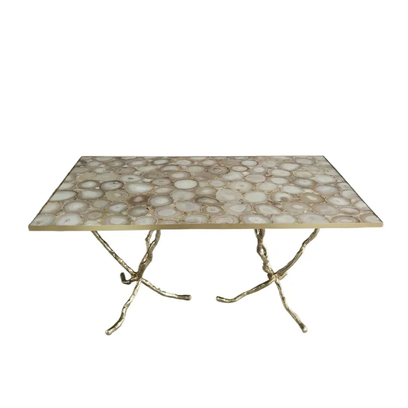 

Modern all-copper light luxury agate desktop edge villa hotel model room Xiaohongshu designer sofa edge