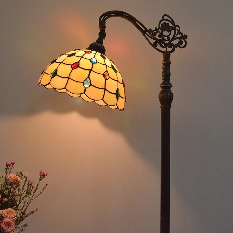 Stained glass floor lamp light living room reading creative retro bedroom bedside sofa corner vertical floor lamp