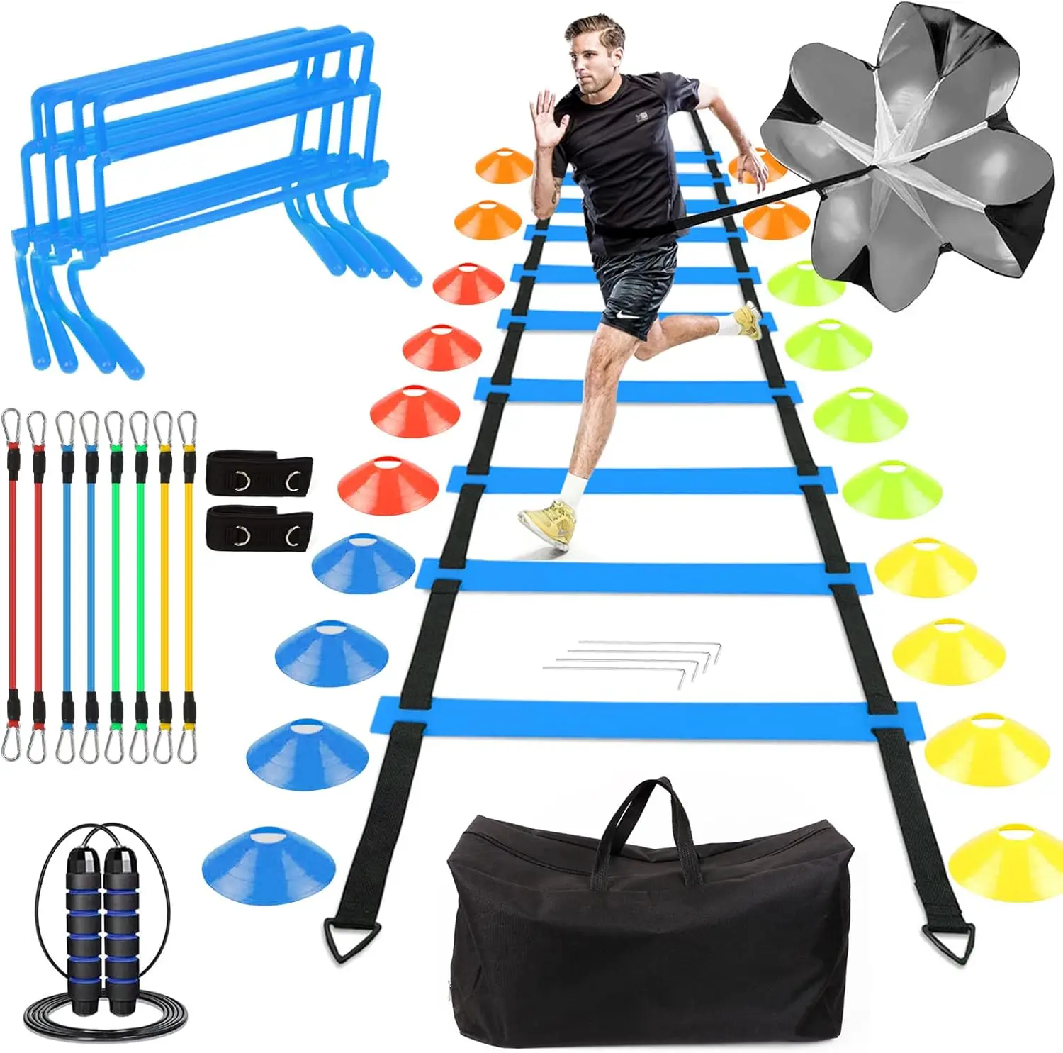 

Набор для тренировки ловкости для детей и взрослых: лестница для развития скорости, конусы, барьеры, парашют