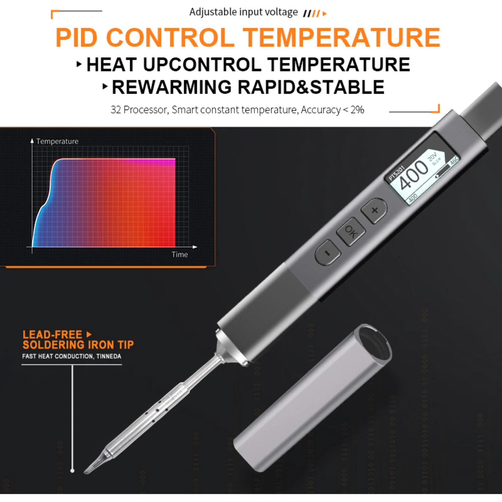 100W Portable Soldering Iron Kit Electric Soldering Fast to Heat OLED Screen Design and Intelligent Iron Pen Tool