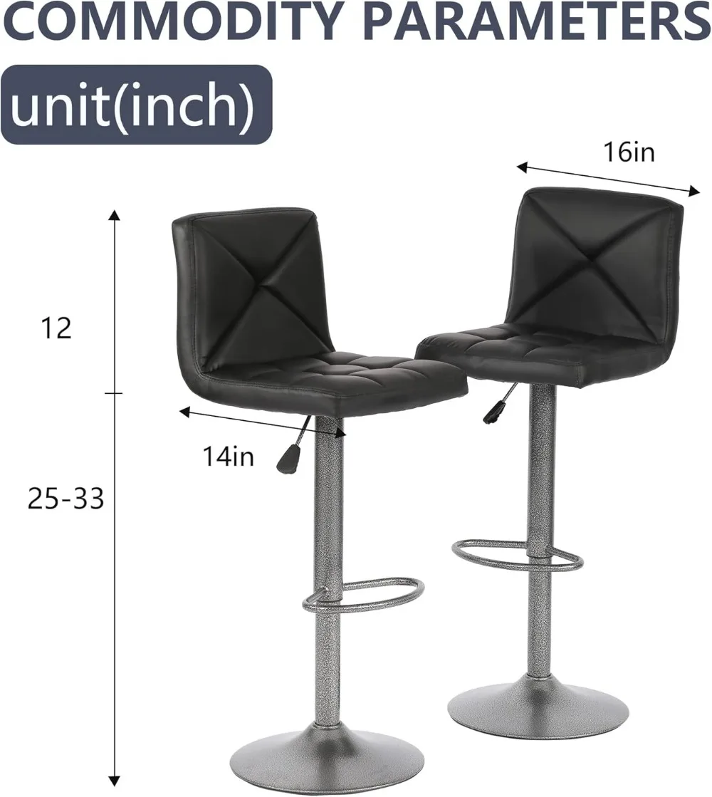 Set of 2 PU Leather Swivel Bar Stools with Hydraulic Height Adjustment for Kitchen Counter and Dining Areas