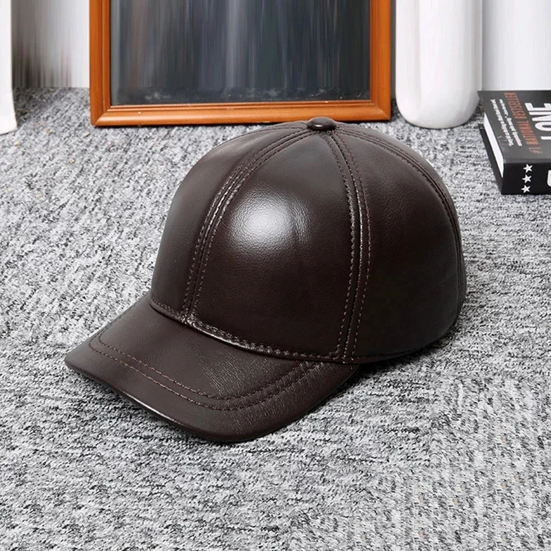 Genuine Hat Autumn Winter Men's Cowhide Male Outdoor Sunshade Leather Baseball Cap Adjustable