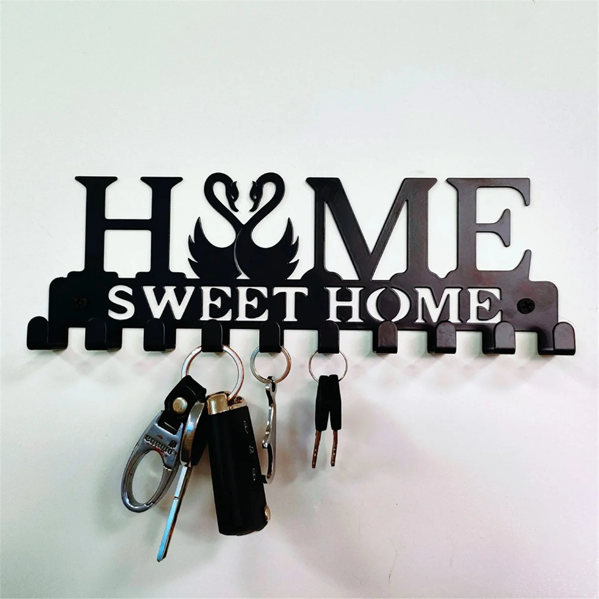 Metal Wall Hook Storage Rack Black Sweet Home Wall Hook Self-Adhesive Hook Key Hanging Kitchen Towel Hanger Clothes