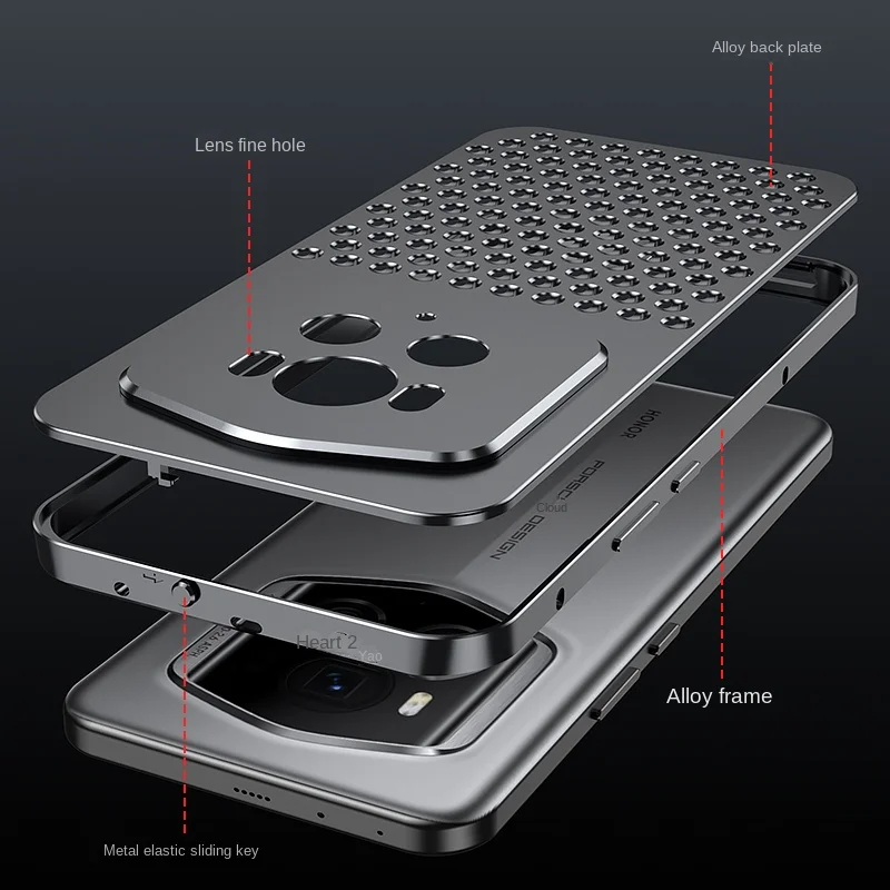 Premium Metal Hollow Heat Dissipation Holes Back Cover for Honor Magic6 Pro BVL-AN16 Spring Buckle Fall Prevention Phone Case