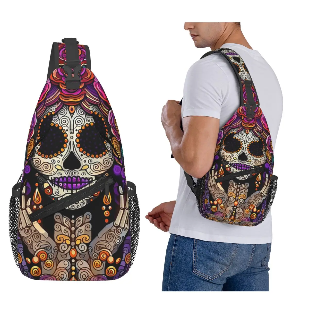 

Мексиканская Catrina Girl Day Of The Dead Sugar Skull Нагрудная сумка Мужской рюкзак через плечо на слинге Нагрудная сумка Походный рюкзак Сумка на плечо