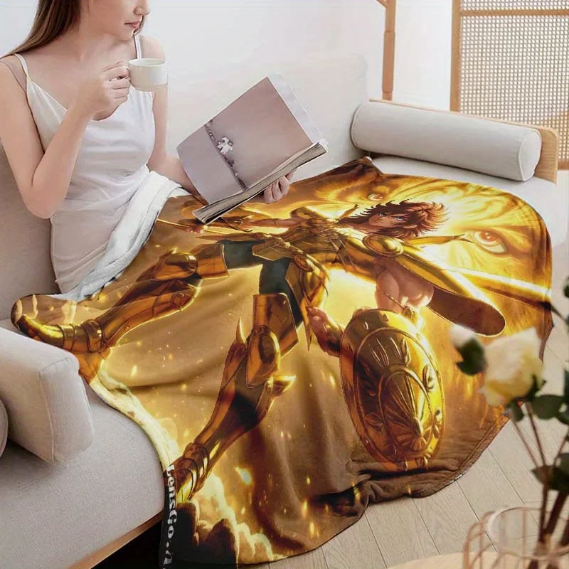 Saints with Golden Armor Flannel printed blanket suitable for all seasons suitable for living room office sofa and travel
