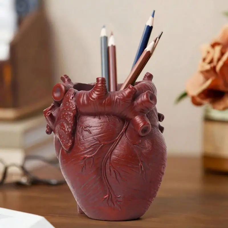 Contenedores Organizadores de escritorio, portatarjetas con diseño de corazón, multiusos, resina, pincel de maquillaje, suministros de arte