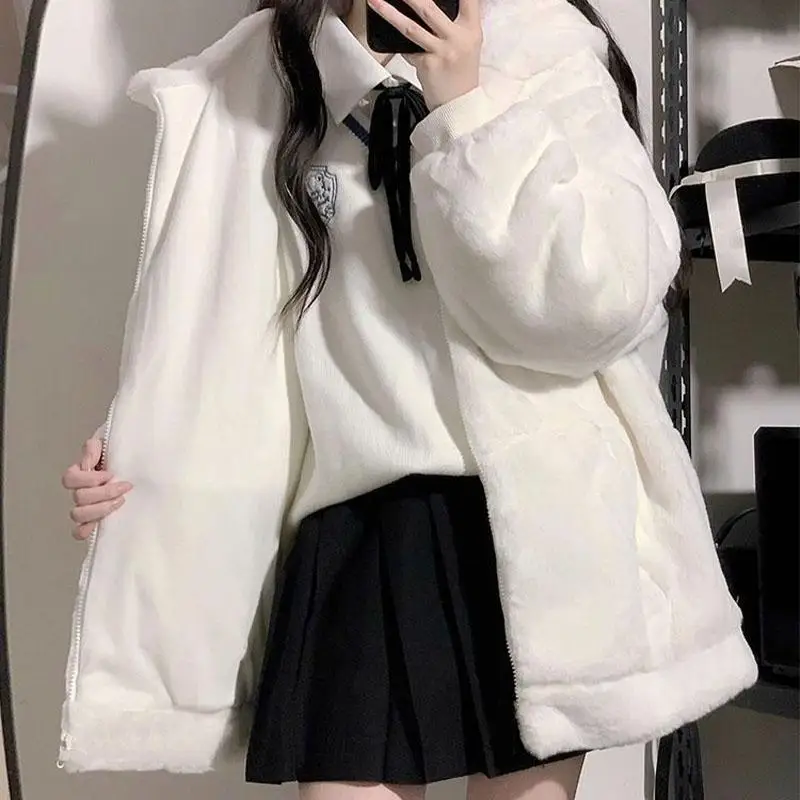 Hello Kittys Hoodies Damen Lammwolle Jacke Süße Cinnamoroll Kawaii Kleidung Koreanische Mode Preppy Gemütliche Vordertasche Reißverschluss Mädchen