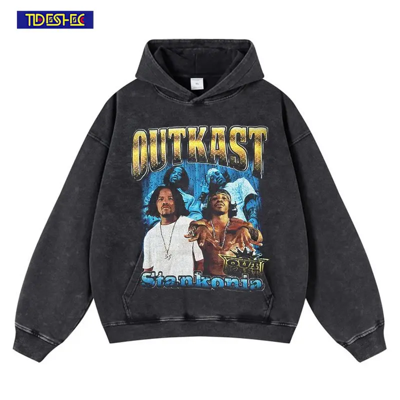 

Harajuku High Street Pullover 2024 Men's Hip Hop Hooded Sweatshirt Male Portrait Letter Print Sweatshirt Casual Retro Streetwear