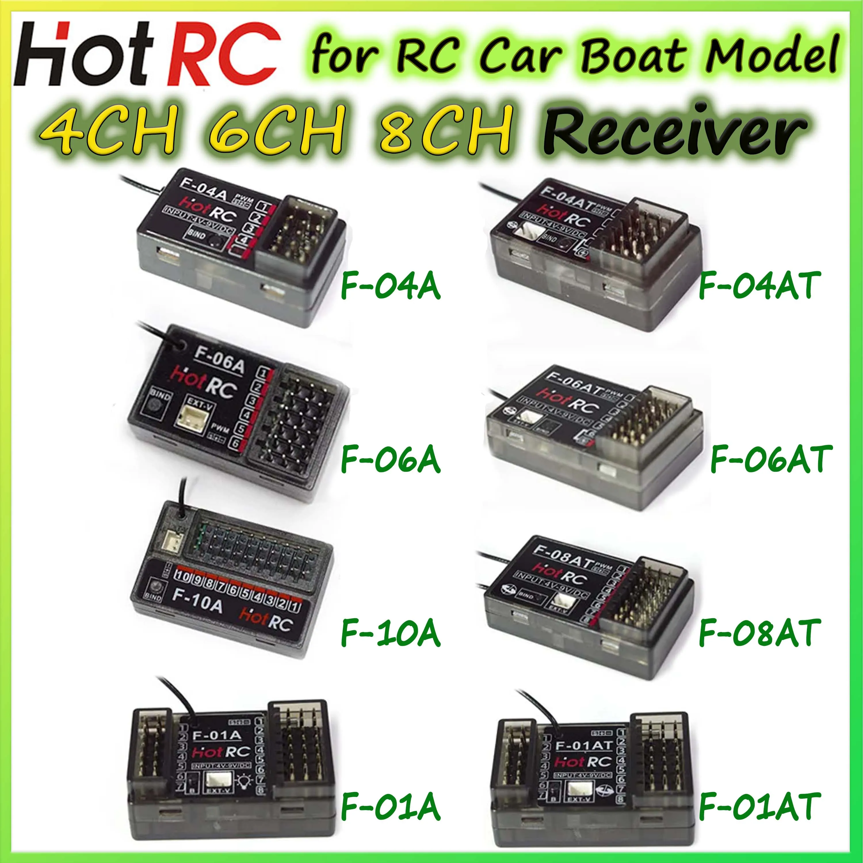 Hotrc F-06A F-06AT F-08AT F-01A F-10A 2.4G 4CH 6CH 8CH 10 Channel Gyro Receiver for RC Car Boat Airplane Tank Robot Transmitter