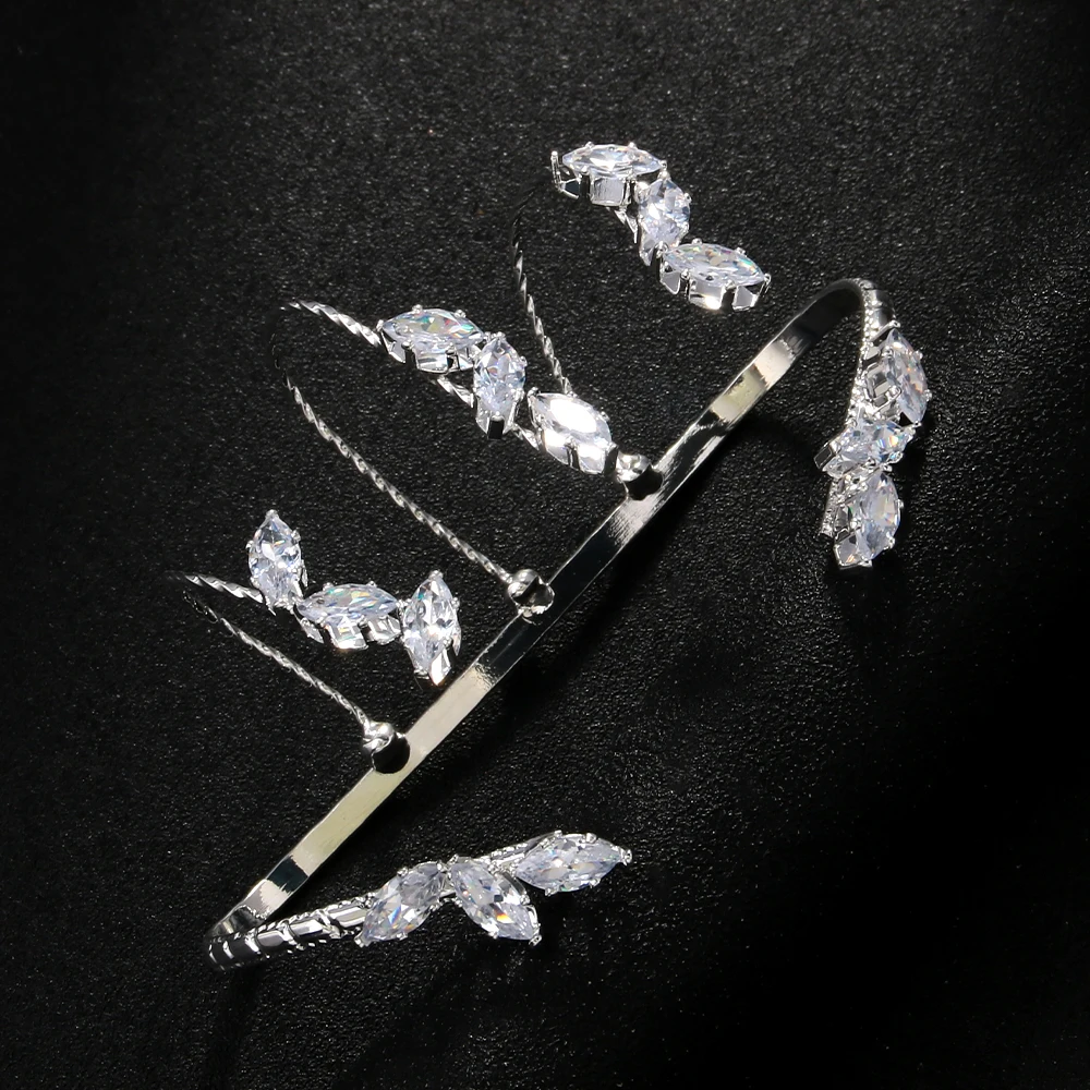 Fashion Zircon Leaves Open Bracelet Bangle Luxury Boho Accessories Luxury Wedding Gift Bridal Hand Jewelry Adjustable Nightclub