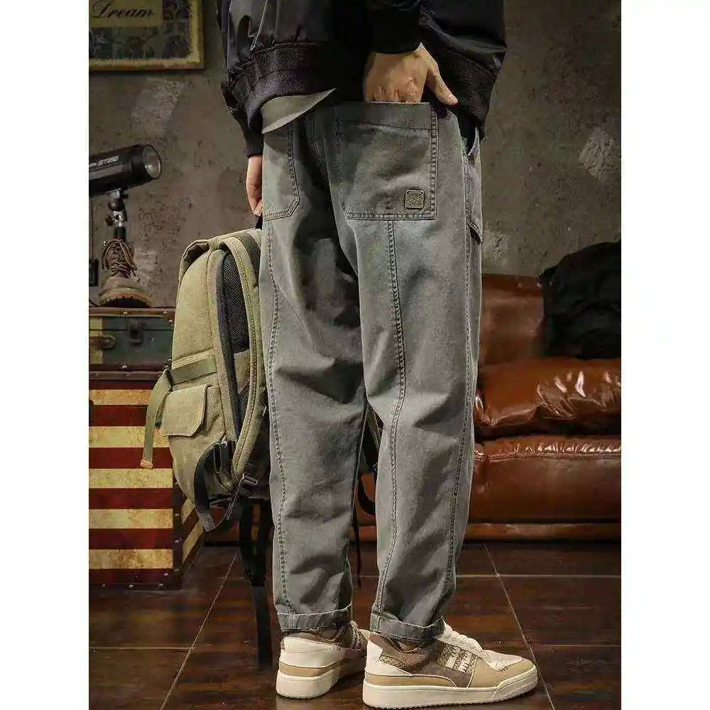 

Men's Casual Cotton Overalls Simple Classic Pants Loose Fit Long Trousers Youthful Sle Autumn Season Faion Urban Wear