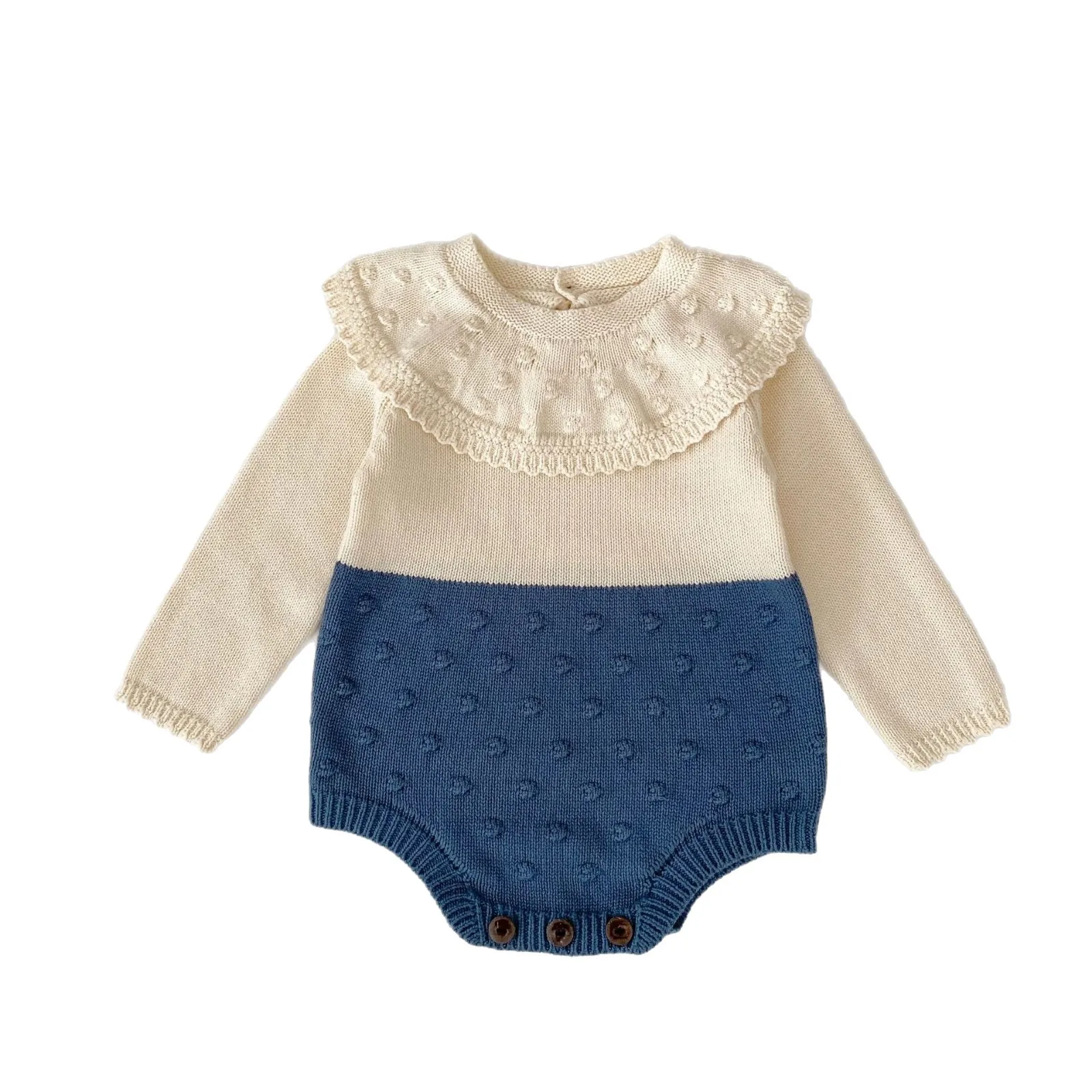 

2025 Autumn New Baby Girl Long Sleeve Knit Bodysuit Newborn Toddler Girl Cute Large Lapel Jumpsuit Infant Sweater Clothes 0-24M