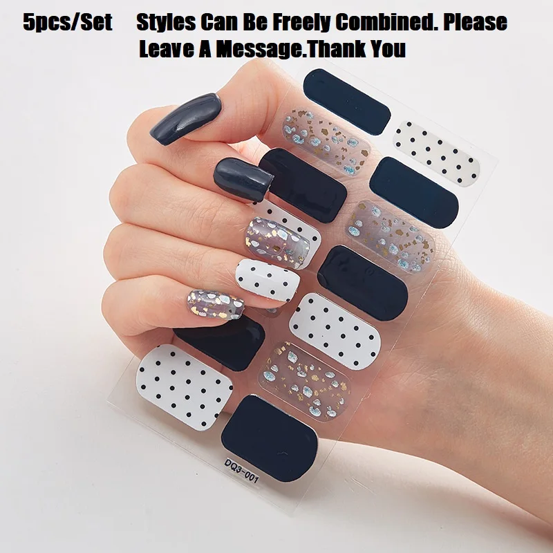 

5pcs Fashion Solid Color Nails Art Stickers Semi Cured Gel Manicure Decal Uv Led Lamp Need Gel Nail Decals Decoration