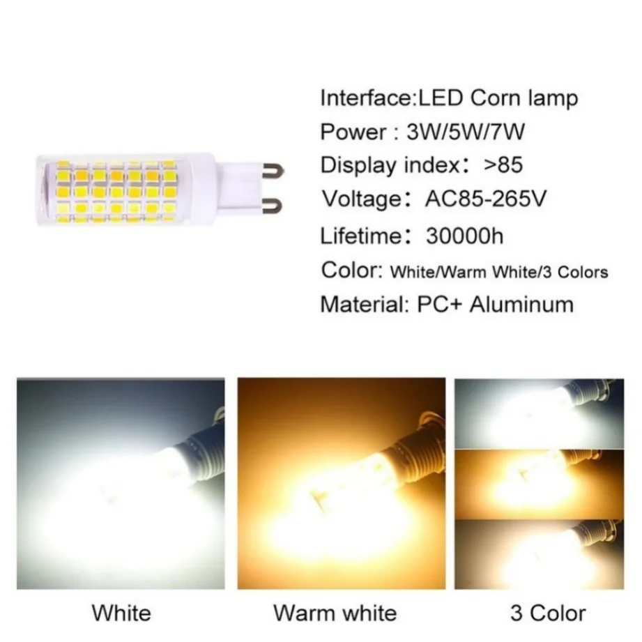 Lámpara LED G9 más brillante AC220V 3W 5W 7W bombilla LED de cerámica SMD2835 foco blanco cálido/frío reemplaza el envío de luz halógena