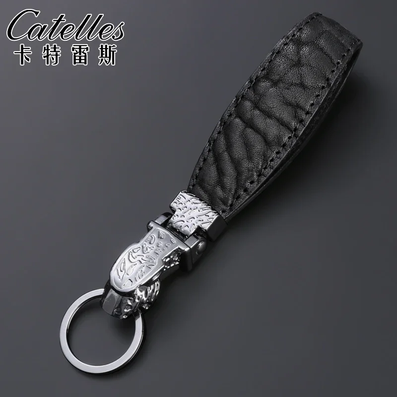 catelles-ブラックレザーキーホルダー-プレミアム品質の牛革キーチェーン-男性と女性向け