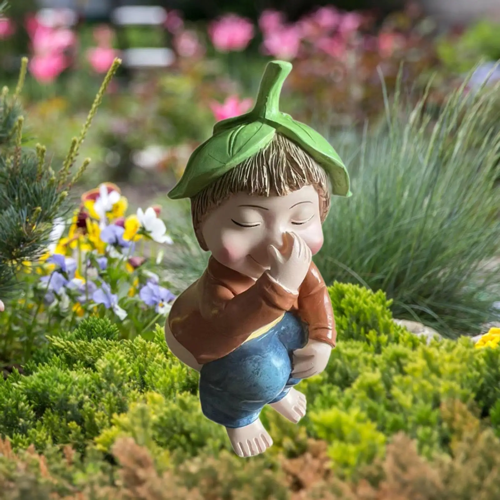 Pooping Boy Mini Figurine Resin Statue Creative Sturdy Unique Collectible Fun Decorative Pot Edge Ornament for Garden Desk