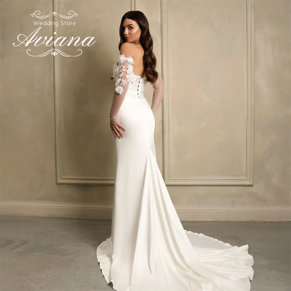 فستان زفاف حورية البحر مزين بالزهور من Aviana مخصص، سويب تراين، طول الأرض، بدون حمالات، أربطة بدون ظهر