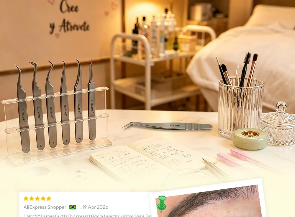 LUKATME 2 Stück Gemischte Stile YY W Wimpern + Pinzette, 4D-7D Braune Volumenfächer D/M Curl 7-15mm Großhandel Wimpernverlängerungs-Set – Detail 14