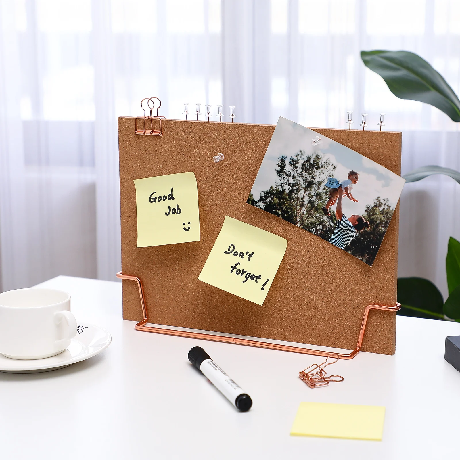 Bulletin Board Kurk Memo voor Bureau Desktop met Standaard Staande Pin Kantoor Houten Bamboe