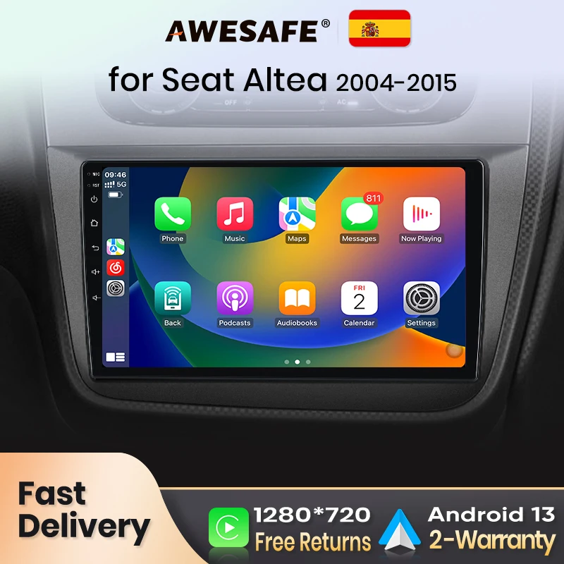 AWESAFE Wireless CarPlay for Apple Android 13 Auto Radio for Seat Altea XL 2004-2015 Toledo 2004-2009 Multimedia Screen Stereo