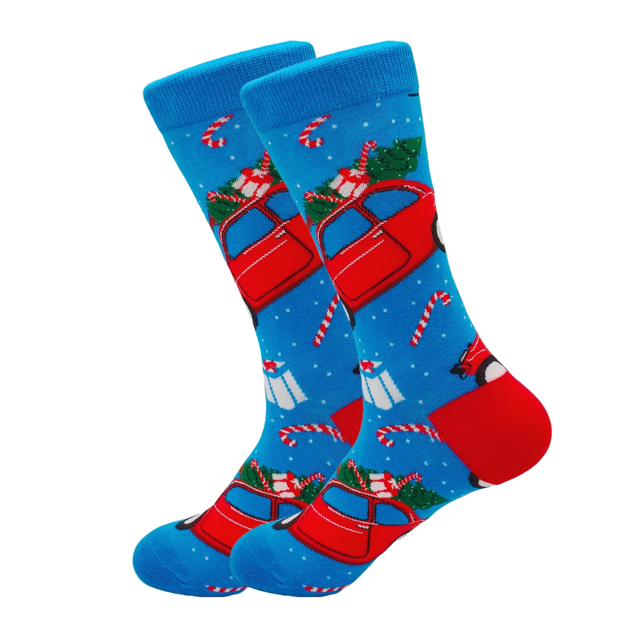 

Одна пара носков-трубок с синим фоном и красным автомобилем в подарок