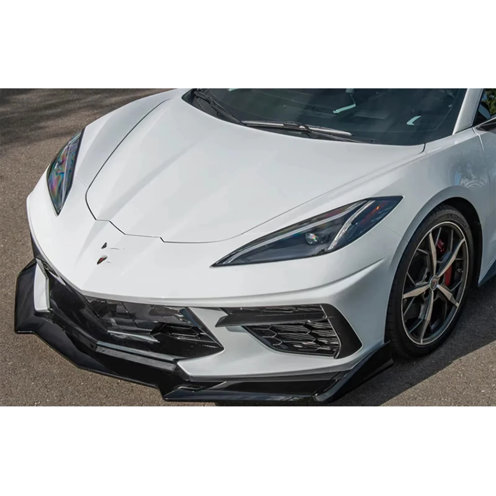 Chevrolet Corvette C8 2 도어 Z51 Stingray STG 3 2020-2024 광택 블랙 카본 룩 용 자동차 앞 범퍼 립 스포일러 스플리터 썸네일 6