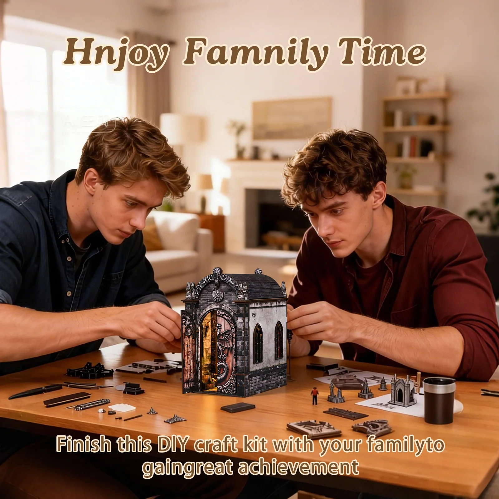 

Dragons Treasure Labyrinth DIY Mini House 3D Wooden Puzzle with LED Lights-Medieval Castle Design for Book Nook & Holiday Decor