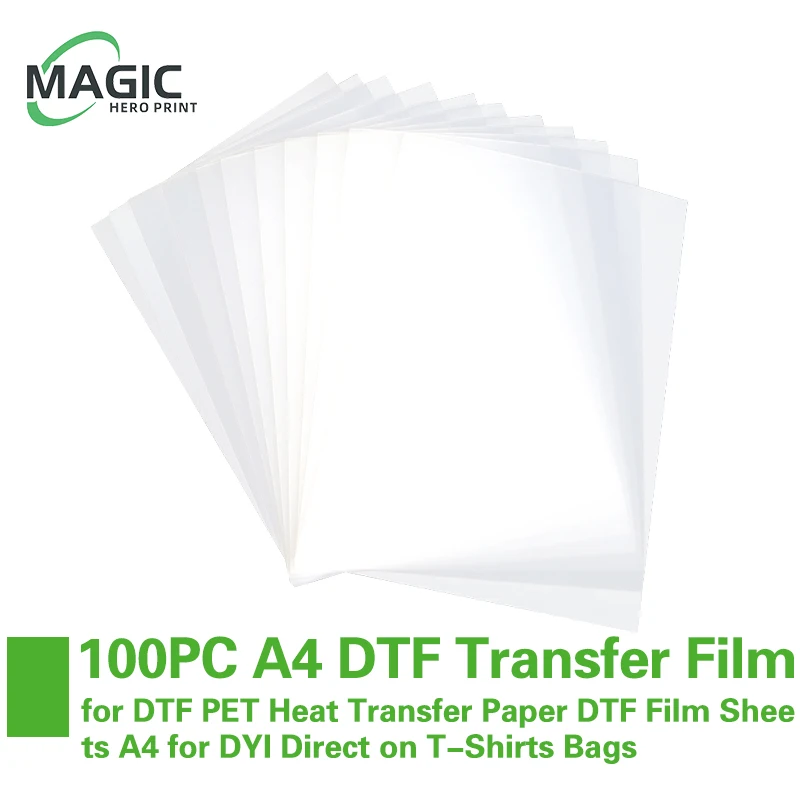 

100PCS A4 DTF Transfer Film For PET Heat Transfer Paper Matte Double-Side Clear Pretreat Sheets for DYI Direct on T-Shirts Bags