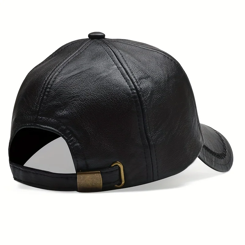 M Label Pu Leather Baseball Caps Spring and Autumn Outdoor Adjustable Casual Hats Sunscreen Hat