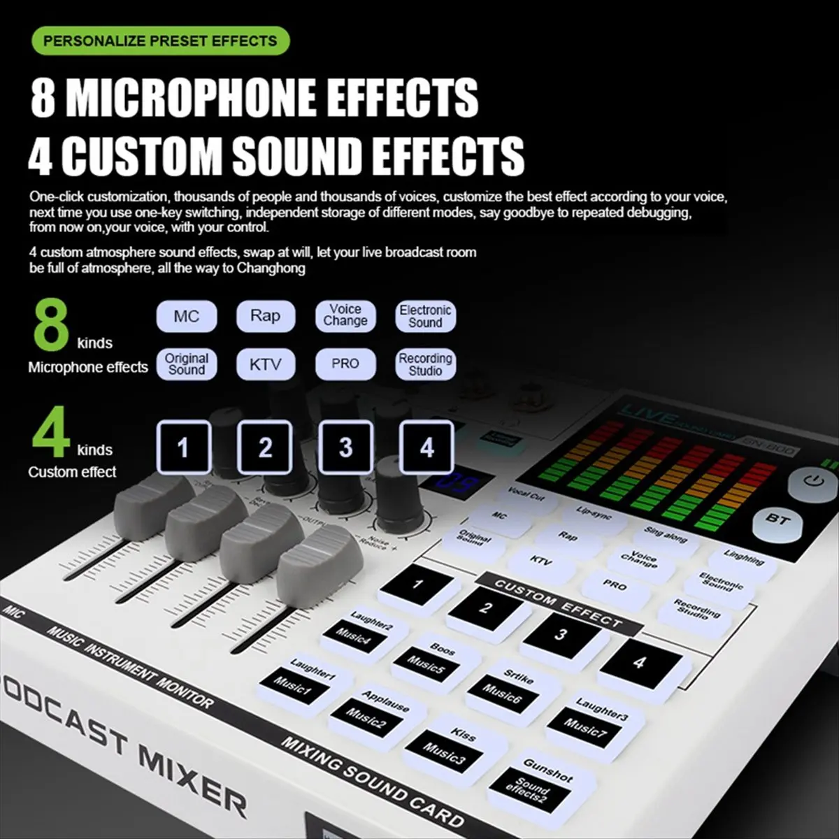 

(A96Z) SN800 Live Sound Card Voice Changer Audio Mixer for Broadcast Recording KTV Music Audio Multifunctional Live Sound Card