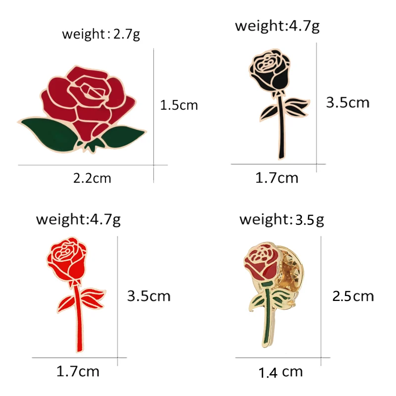 Pin Women Badge 2PC Red Black Rose Design Metal Brooch Pins Couple Romantic Gift Dating Wedding Jewelry Fashion Flower Lapel