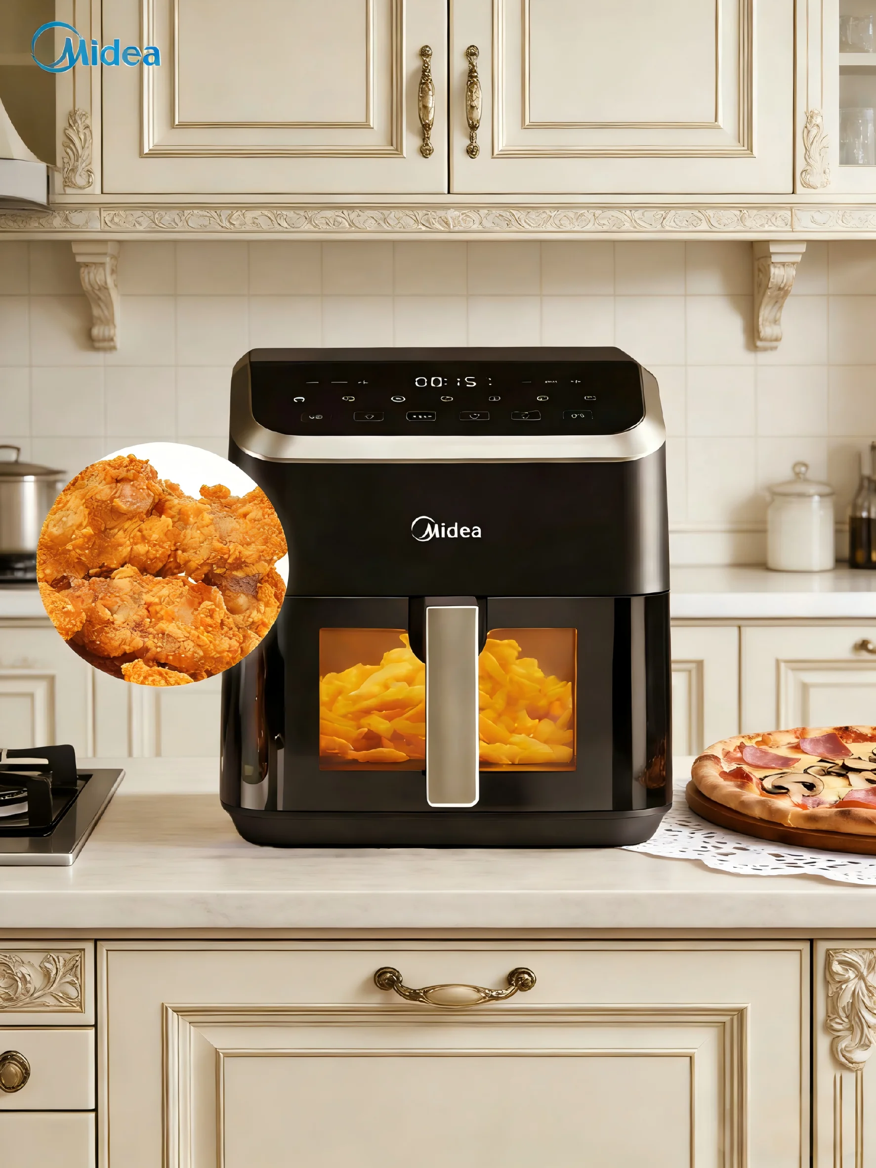 Midea 5L Heißluftfritteuse Große Kapazität Familiengröße Multifunktional Leicht zu Reinigen Ölfrei Gesund Einstellbare Temperatur Schnelle Luftzirkulation
