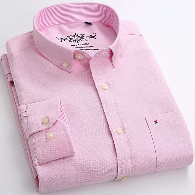 

Men's Fashion Long Sleeve Solid Oxford Shirt Single Patch Pocket Casual Standard Fit Button-down Collar Shirts
