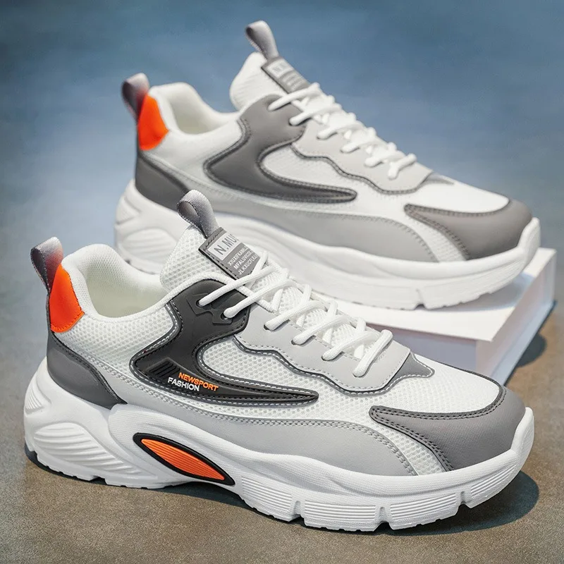 Chaussures de course pour hommes, respirantes, en maille, idéales pour l’été et les activités de plein air, avec semelles antidérapantes, baskets décontractées pour hommes, modèle tendance, chaussures de tennis blanches, zapatillas pour hommes.