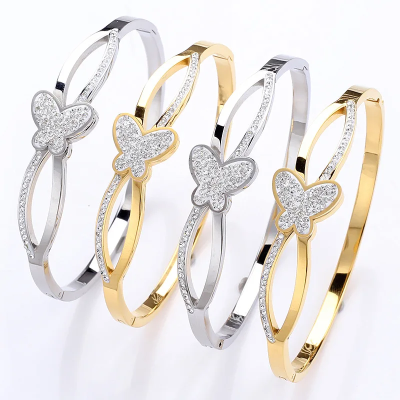 

Stainless steel three-dimensional butterfly bracelet, lock flower shaped buckle, titanium steel bracelet for women