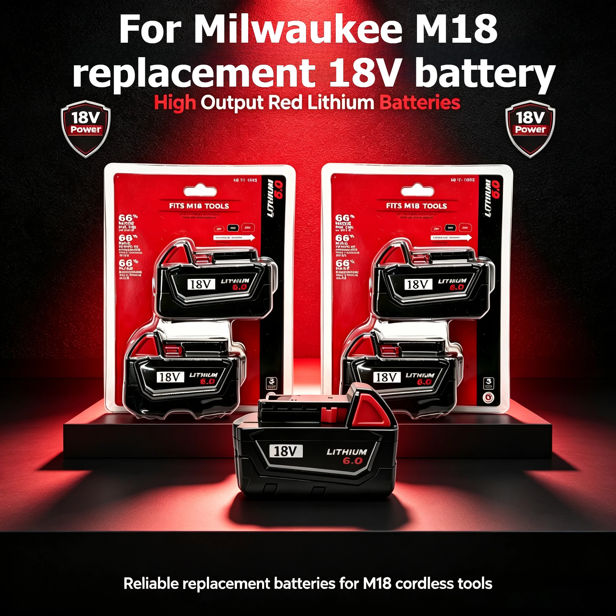 For Milwaukee M18 Lithium 6.0Ah replacement 18V battery, deep‑cycle capability and anti‑aging circuit,for 18V brushless drills