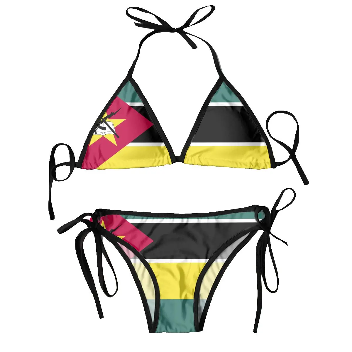 

Women Triangle Swimsuit Lace-up Bikini Set Sexy Halter Swimwear Pushup Mozambique Flag