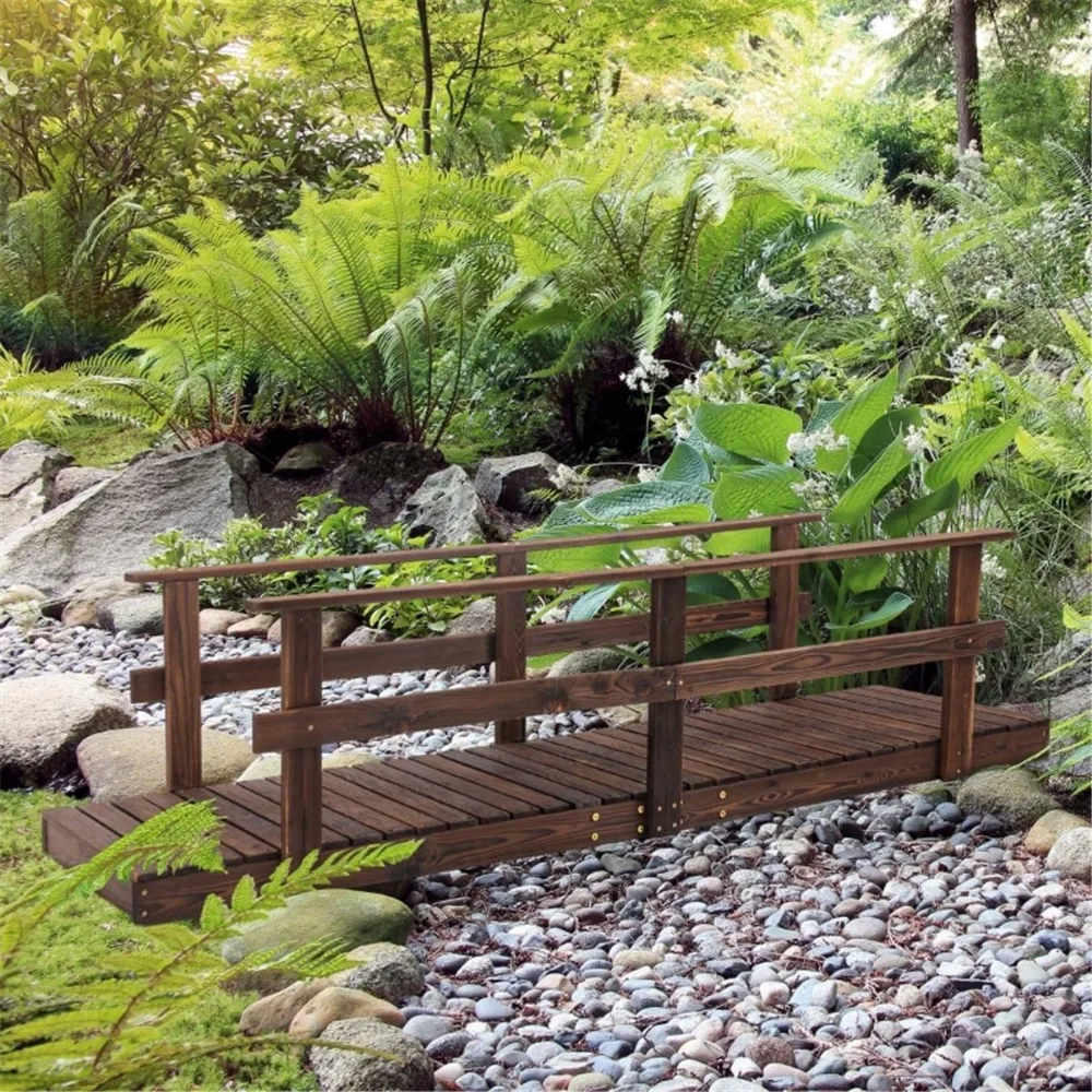 

7FT Wooden Garden Bridge with Handrails, Decorative Landscape Footbridge for Yard, Pond, Farm or Creek - Rust-Resistant Cedar Co