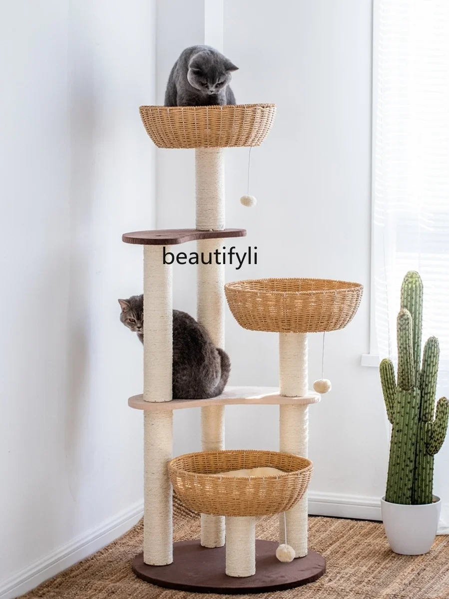 Cat Climbing Frame Woven Nest Tree Integrated Sisal Multi-Layer Scratching Pole Jumping Platform Easy to Care