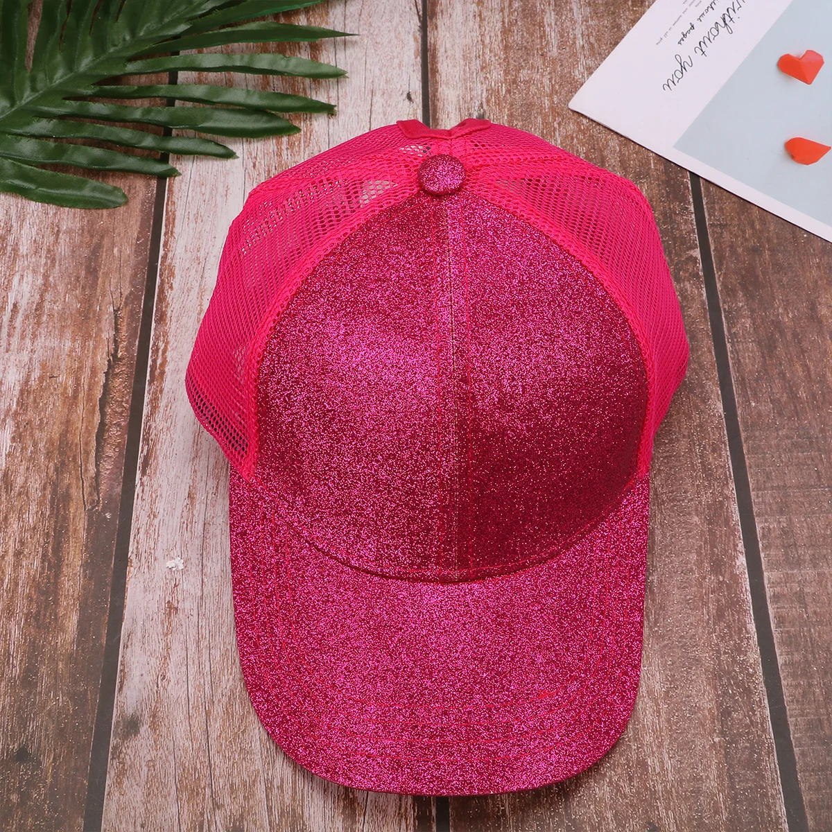 1 Stück glitzernde, einfarbige Mütze, Sommer-Baseballmütze, stilvoll, für Damen und Mädchen, ideal für Strand, Reisen, Urlaub, Rosy