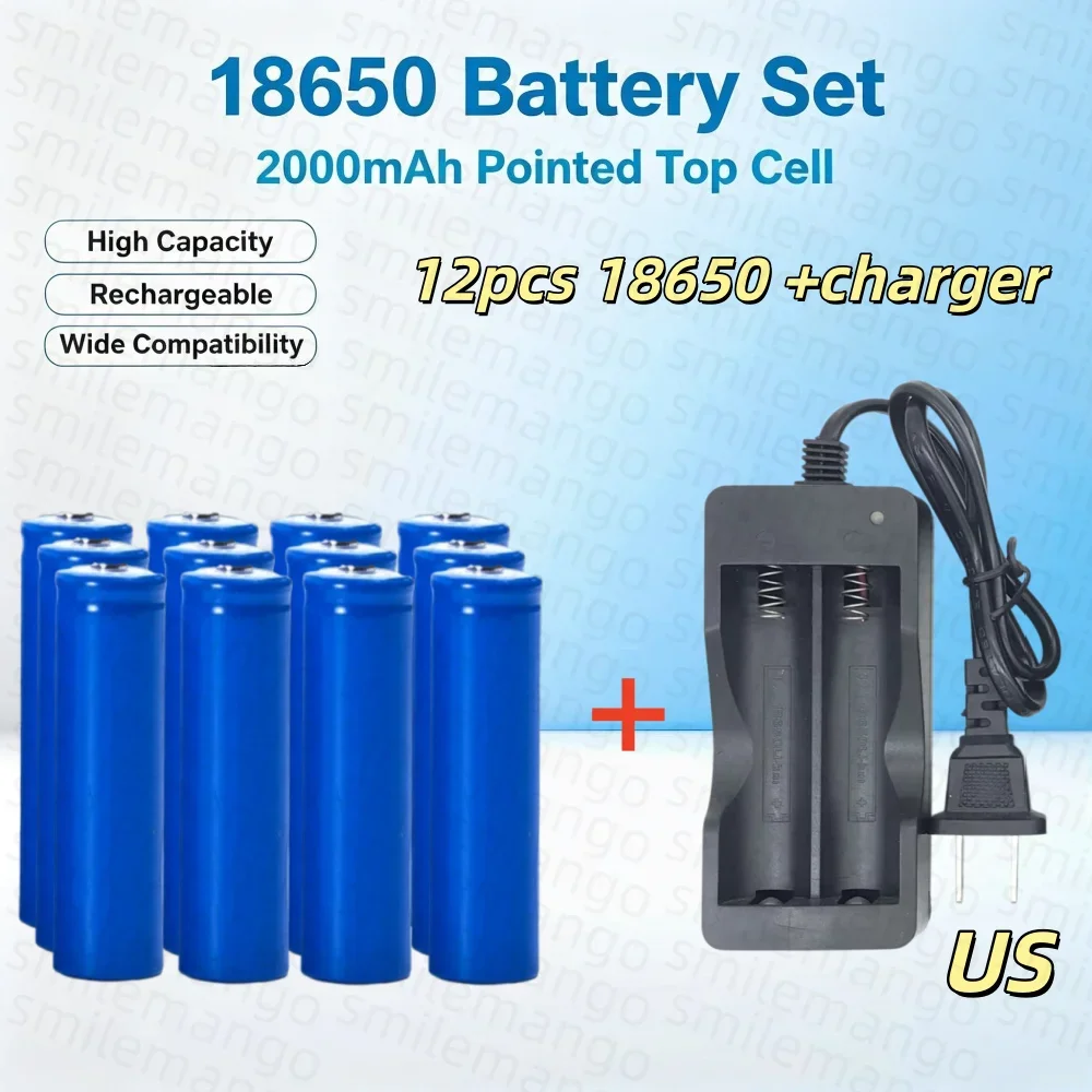 3.7V 18650 Lithium Battery  2000mAh High-Capacity Toy New & Compatible+Charger